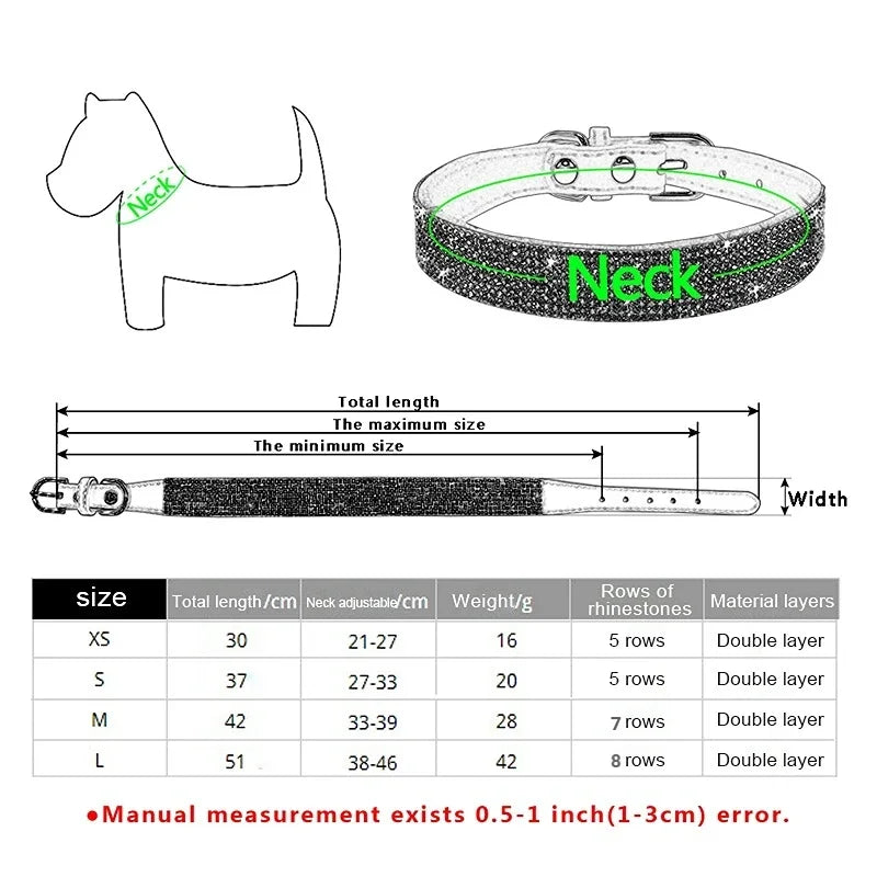 Black collar with multi-colored rhinestones for small dogs and cats - from XXS to L