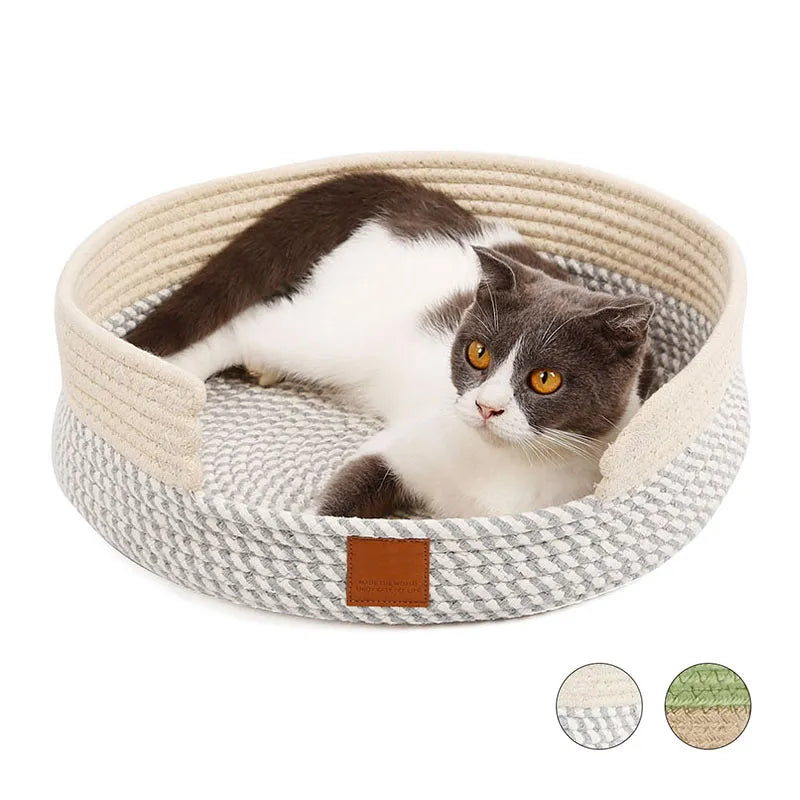 2 in 1 round basket bed for dogs and cats green and brown