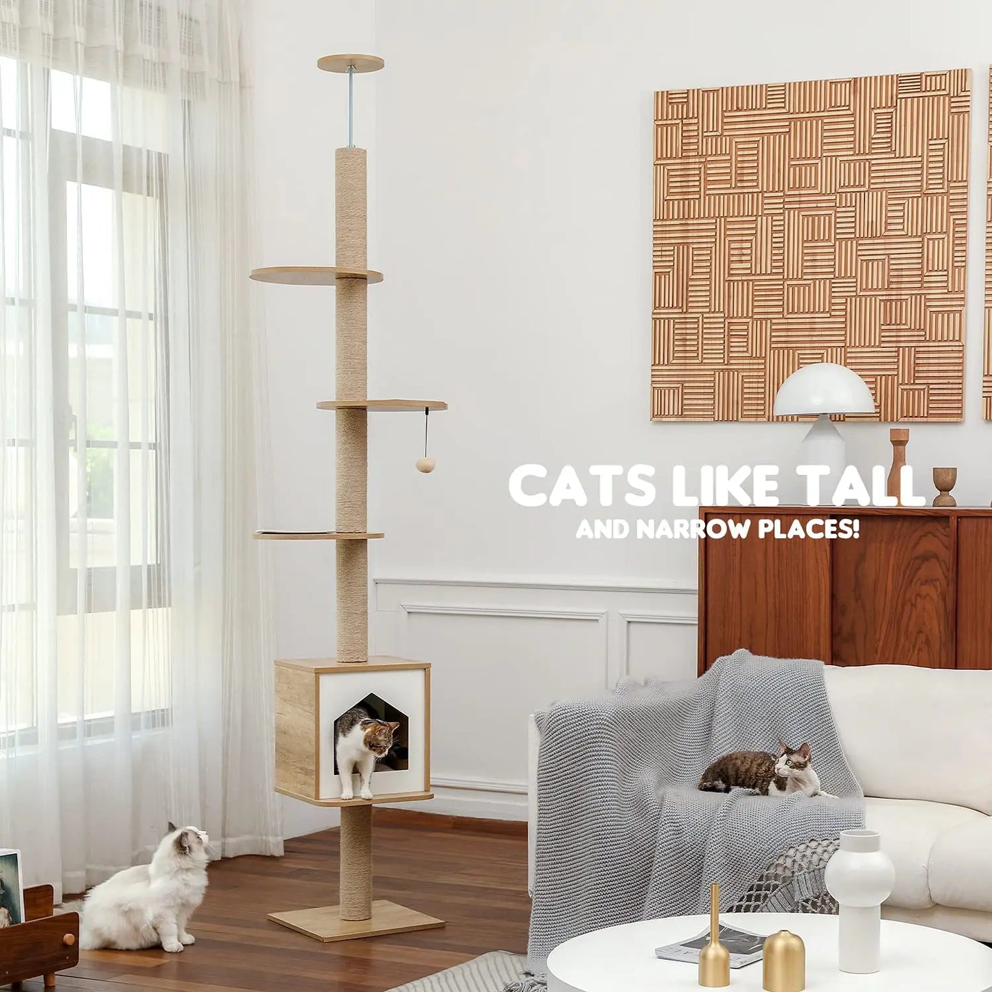 Arbre à chat en bois de quatre niveaux avec niche et griffoir