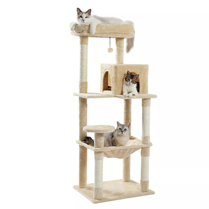 XXL beige cat tree with baskets and kennel
