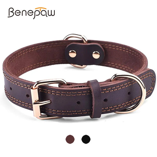 Vintage dog collar in quality genuine leather - 2 colors