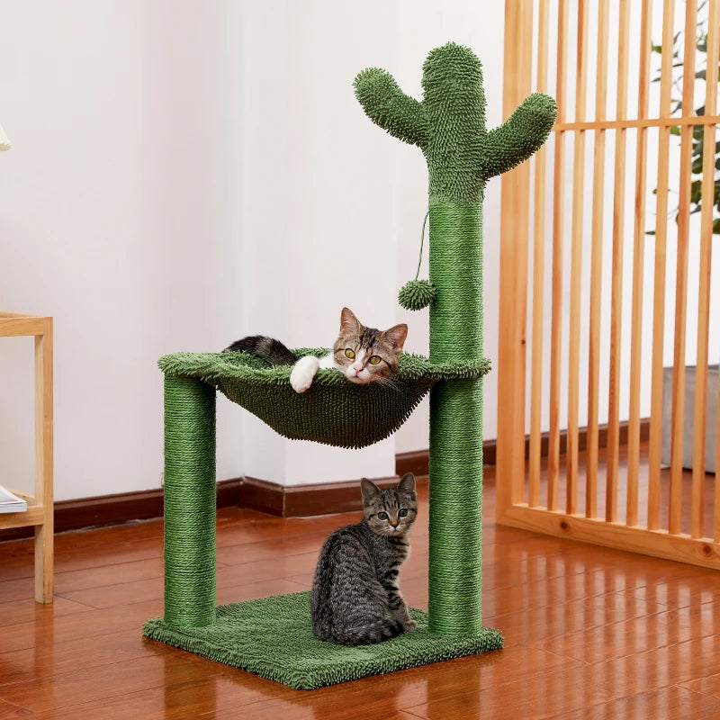 Cactus scratching post with hammock for cats