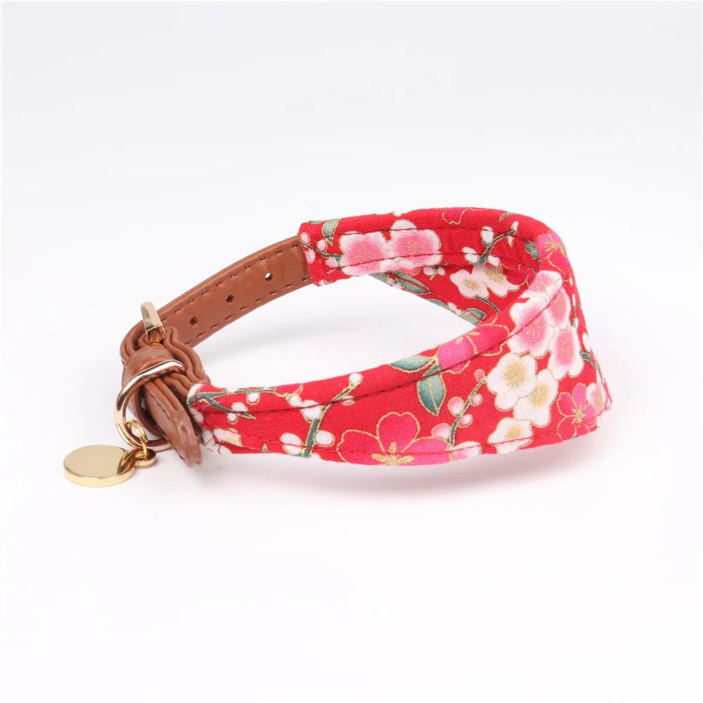 Collier Bandana en cuir rose à motif pour chat et chien