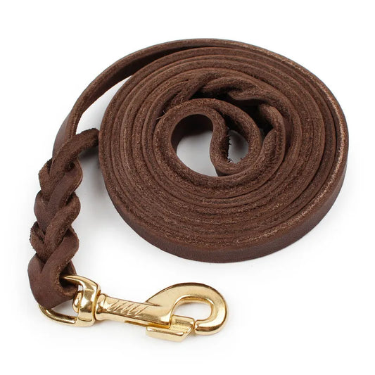 Handmade dog leash 1.2CM in genuine brown braided leather