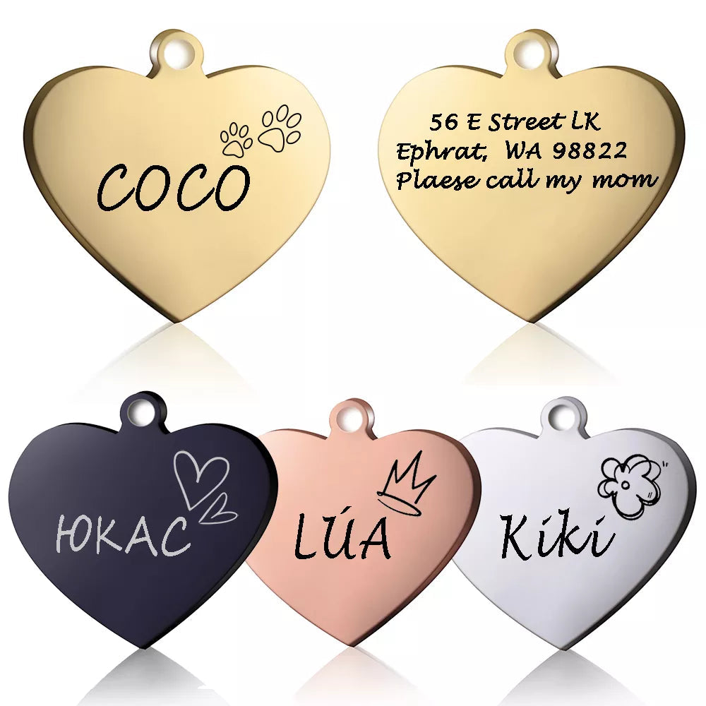 Heart-shaped identification tag for dogs and cats - rose gold color