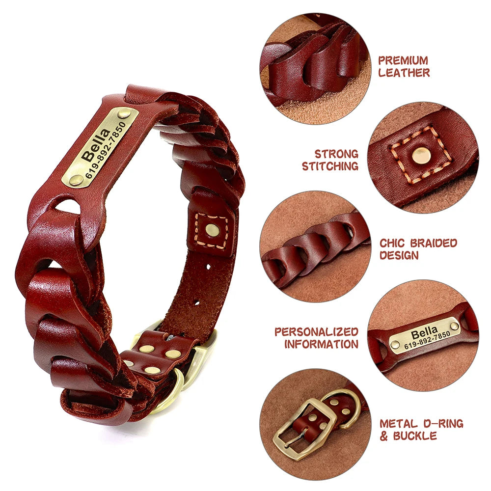 Customizable genuine leather dog collar - 2 colors