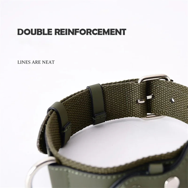Military Green Leather Dog and Cat Collar for Apple Airtag