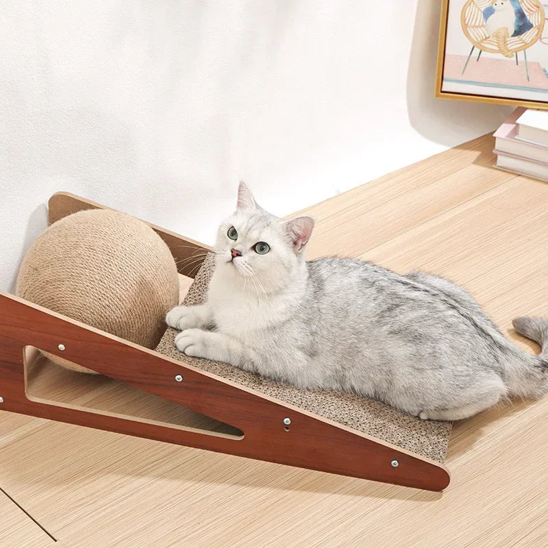Planche à gratter pour chat en bois avec boule verticale