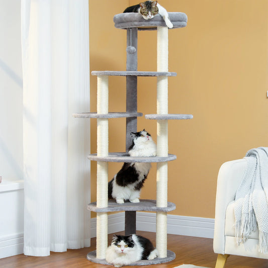 6 Tier Beige Cat Tree Condo with Sisal Scratching Posts Height 154CM