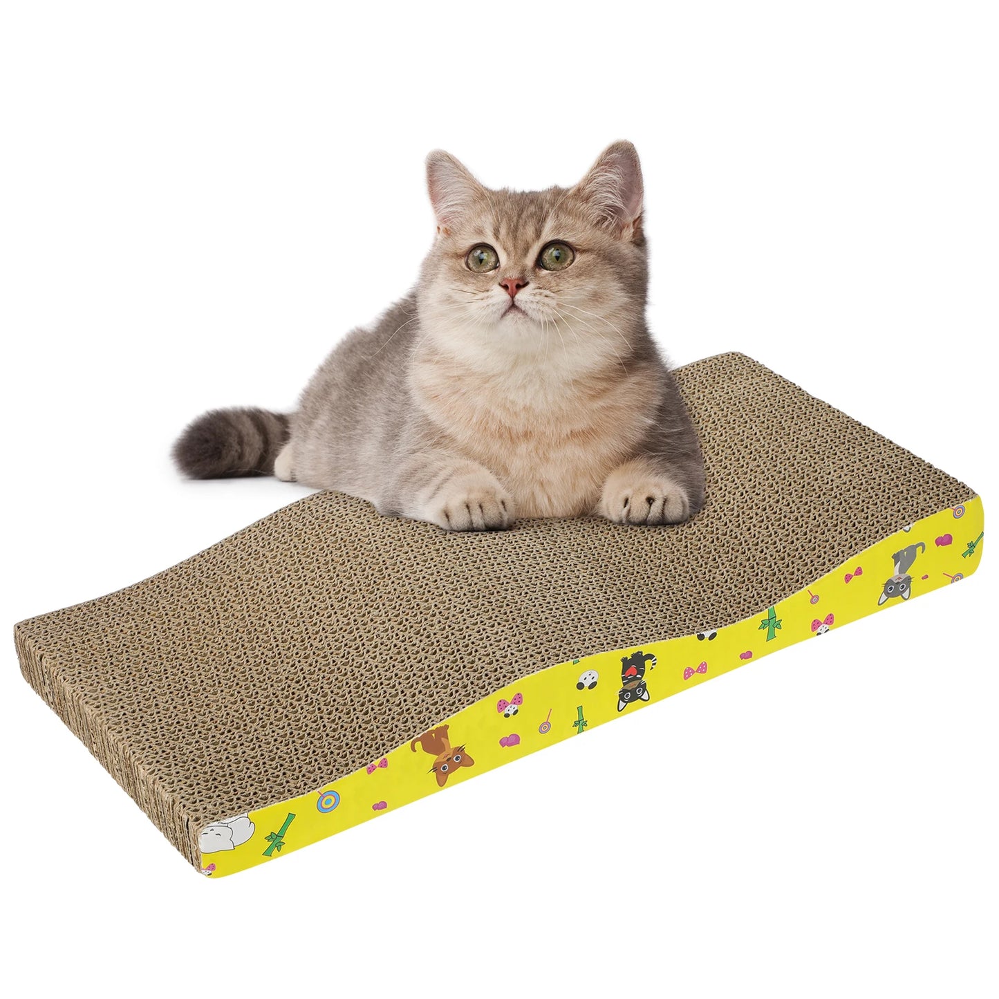 Wave cat scratching board with yellow pattern