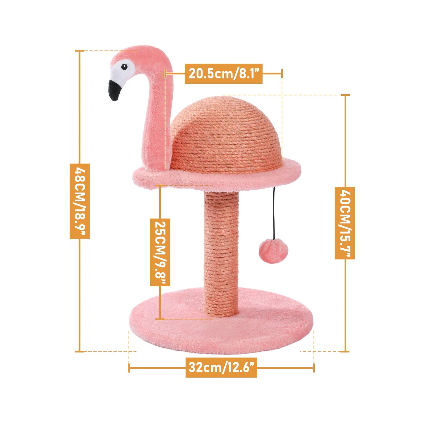 Large pink flamingo in cat scratcher