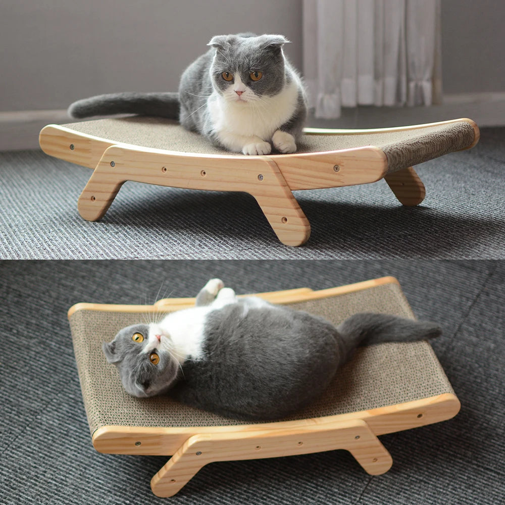 Lit à gratter pour chat avec cadre en bois 3 en 1 - 32cm x 51cm (Grand modèle)