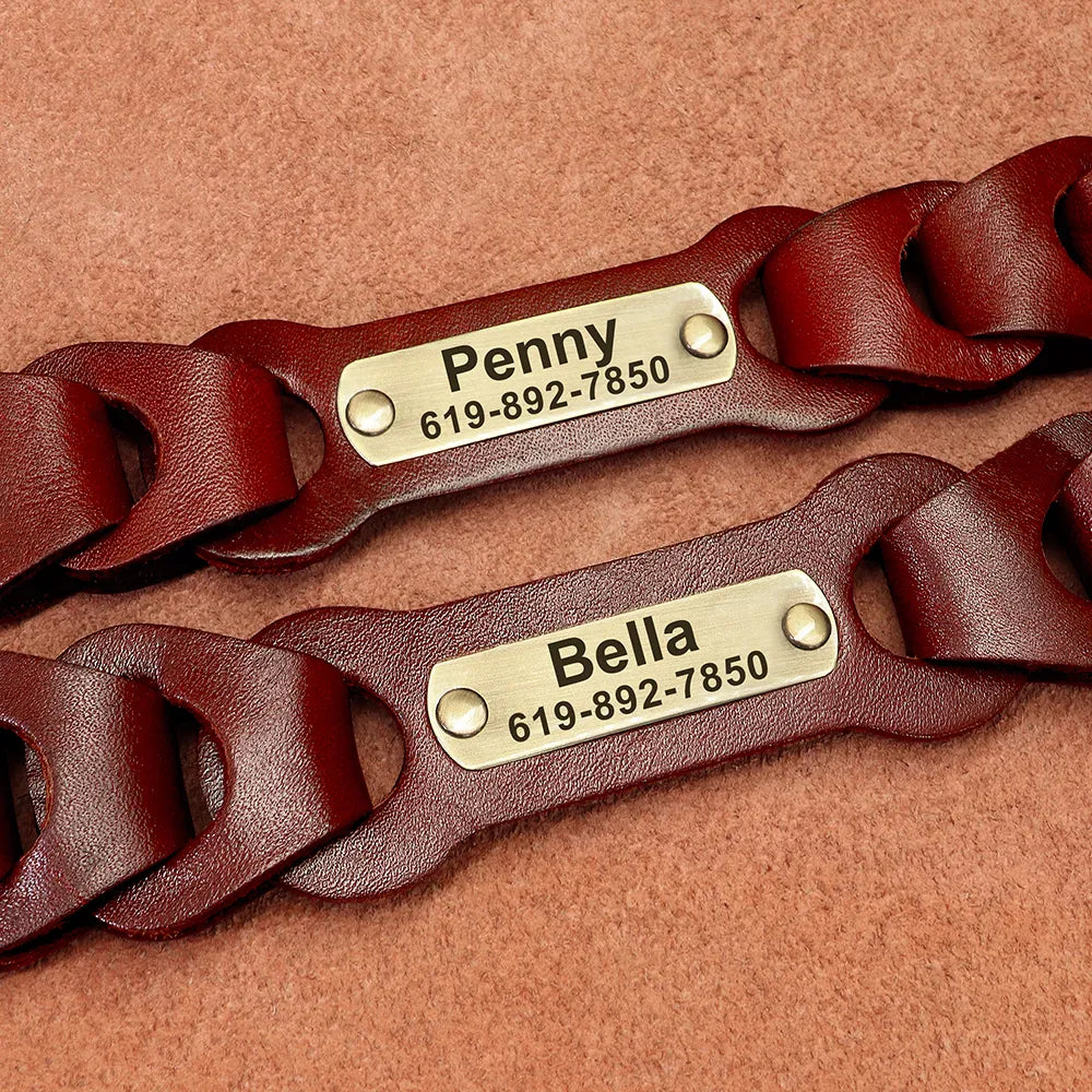 Customizable genuine leather dog collar - 2 colors