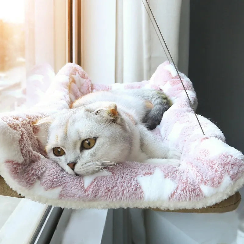 Hamac de fenêtre pour chat à ventouse blanc