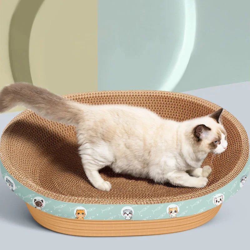 Griffoir ovale en forme de panier pour chat avec motif bleu 45 x 30