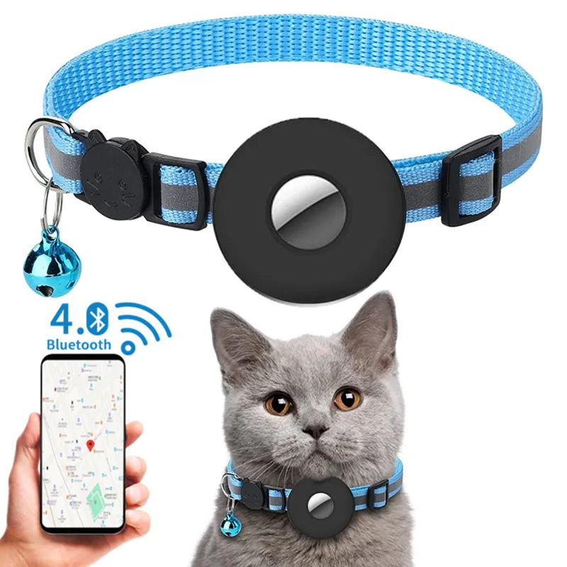 Reflective Purple Nylon Collar with Bluetooth GPS Tracker and Bell for Cats and Dogs