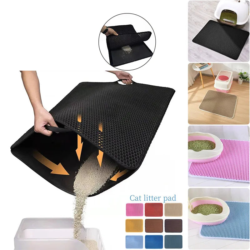 Gray Cat Litter Mat Double Layer Waterproof Non-Slip with Sand Basin Filter
