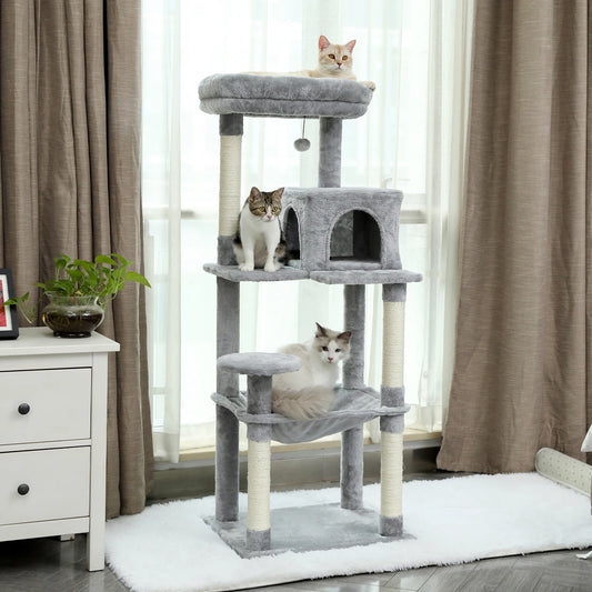 Large cat tree with basket, kennel and perch