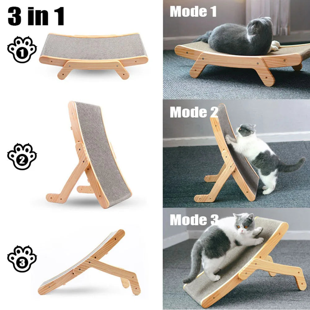 Lit à gratter pour chat avec cadre en bois 3 en 1 - 32cm x 51cm (Grand modèle)