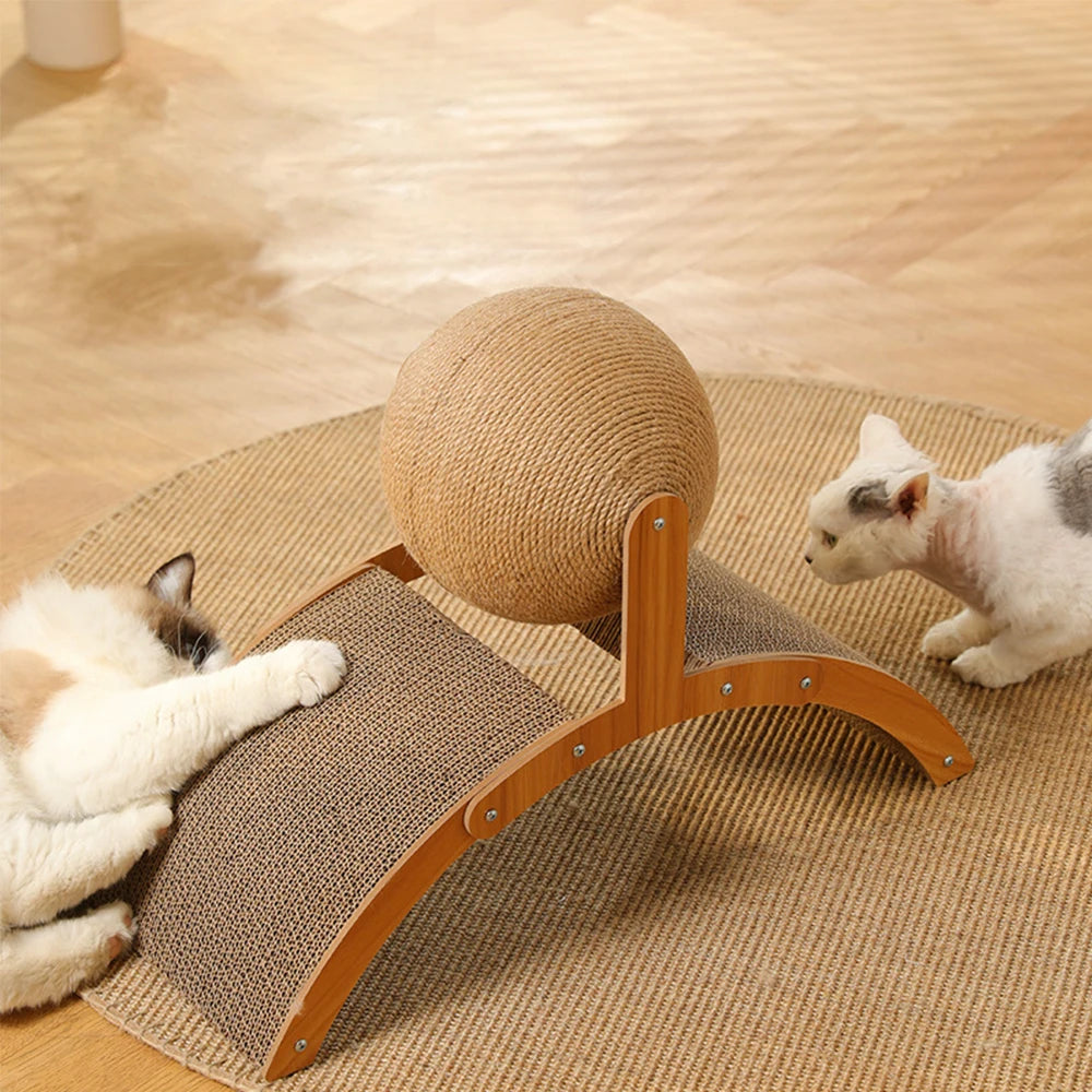 Boule à gratter 2 en 1 en bois pour chats