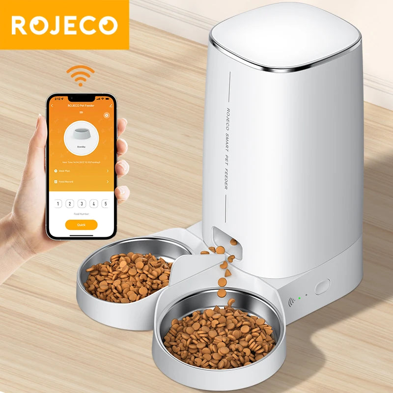Automatic kibble dispenser for cats and dogs - with WiFi remote control or simple button - one or two bowl option