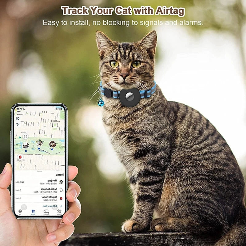Collier en Nylon violet réfléchissants avec traqueur GPS Bluetooth et clochette pour chat et chien