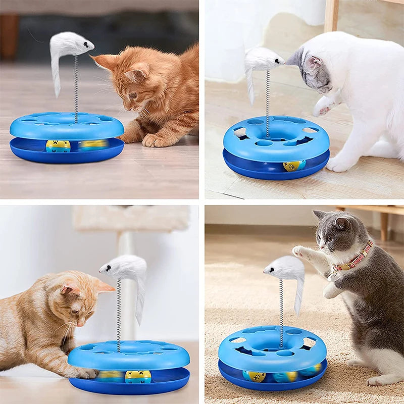 Blue interactive tower with catnip ball