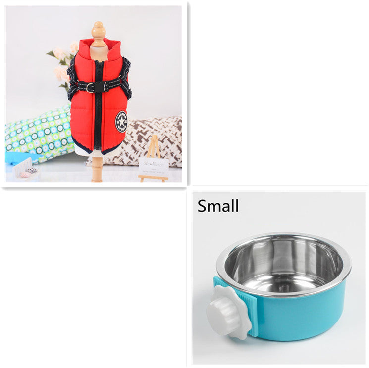 Waterproof coat with integrated harness + 1 FREE Bowl for Dogs and Cats